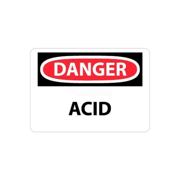 NMC D5P OSHA Sign, Danger Acid, 7in X 10in, White/Red/Black